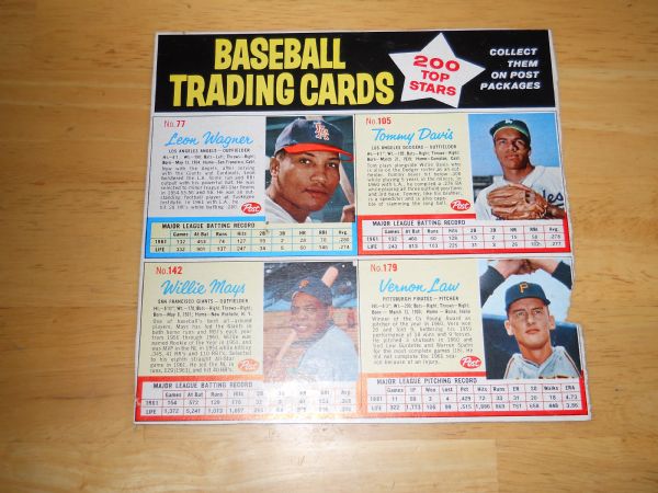 1962 Post Cereal baseball card uncut sheet Willie Mays +