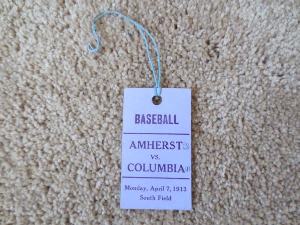 1913 Amherst vs. Columbia University college baseball ticket Lou Gehrig Eddie Collins