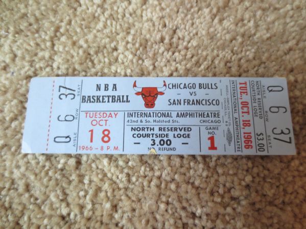 1966 FIRST Chicago Bulls Home full ticket EVER vs. San Francisco Warriors WOW