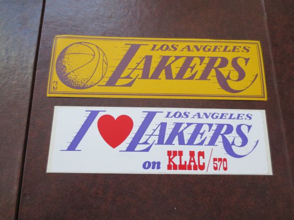Two Vintage Los Angeles Lakers bumper stickers 70's-80's Jerry West  Magic Johnson Kareem