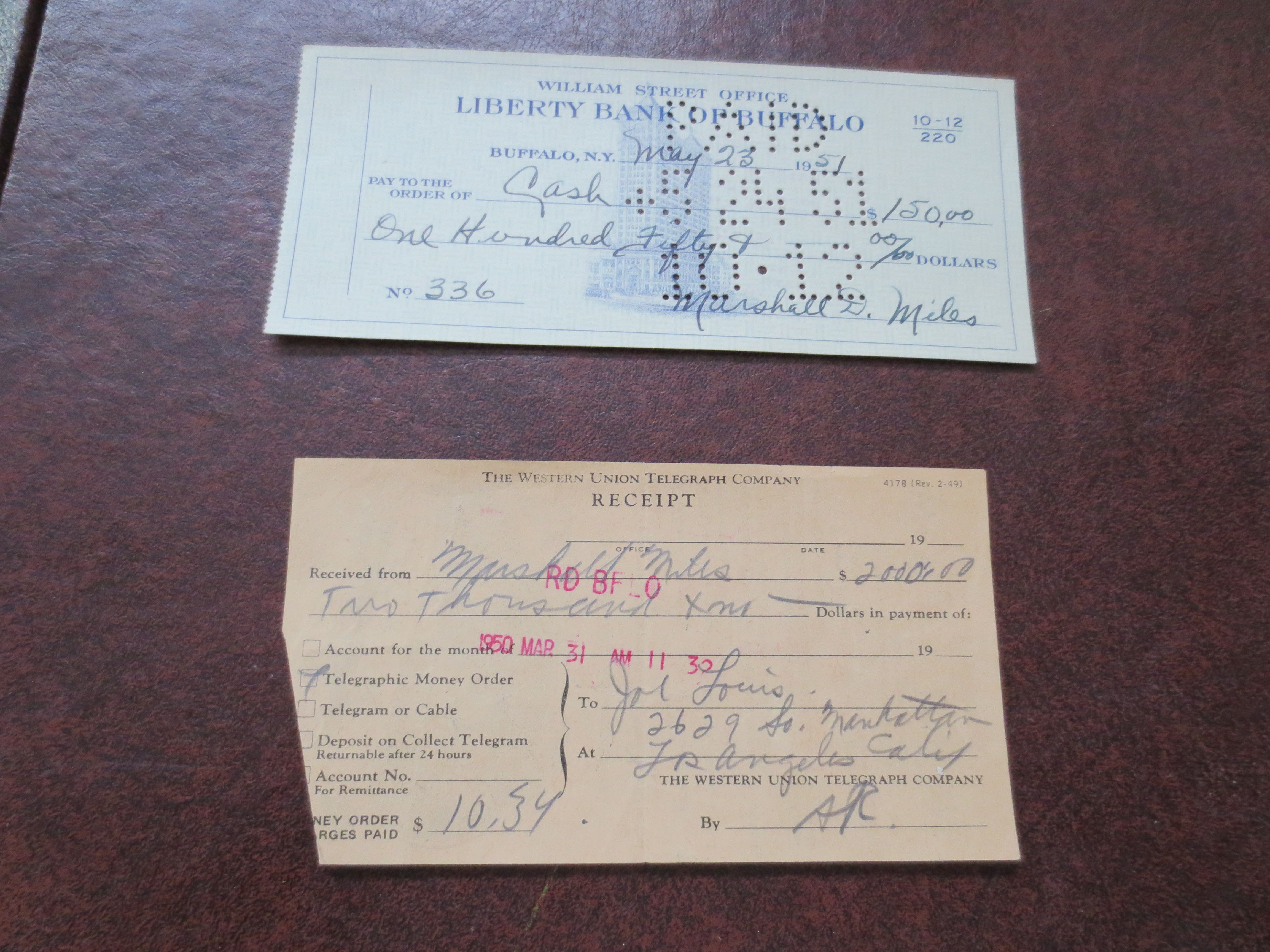 union western receipt check louis marshall signed manager joe plus miles allsportsauctions
