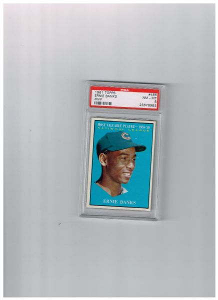 1961 Topps Ernie Banks MVP PSA 8 No Qualifiers Baseball Card #485 Sharp Color & Corners