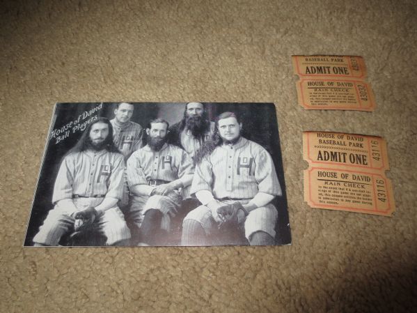 House of David Baseball Postcard and two tickets