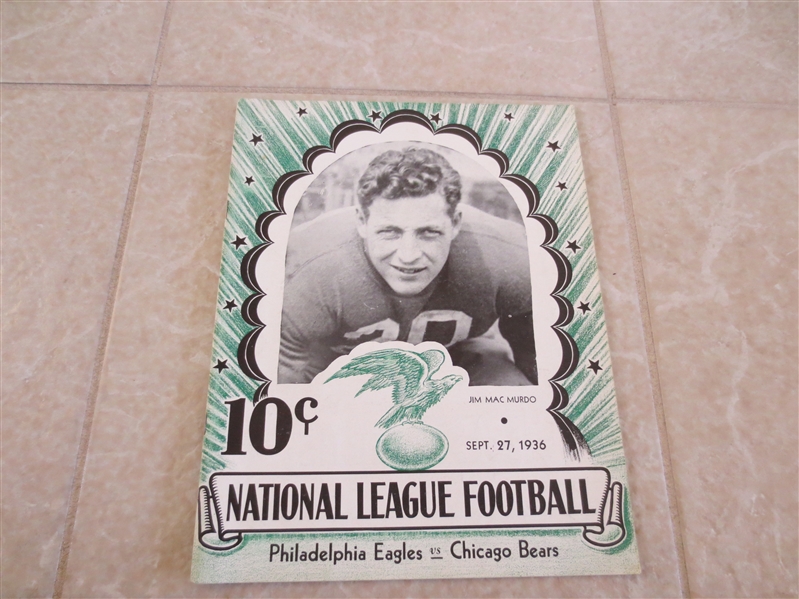 1936 Philadelphia Eagles home football program vs. Chicago Bears  ONLY 10,000 attended  
