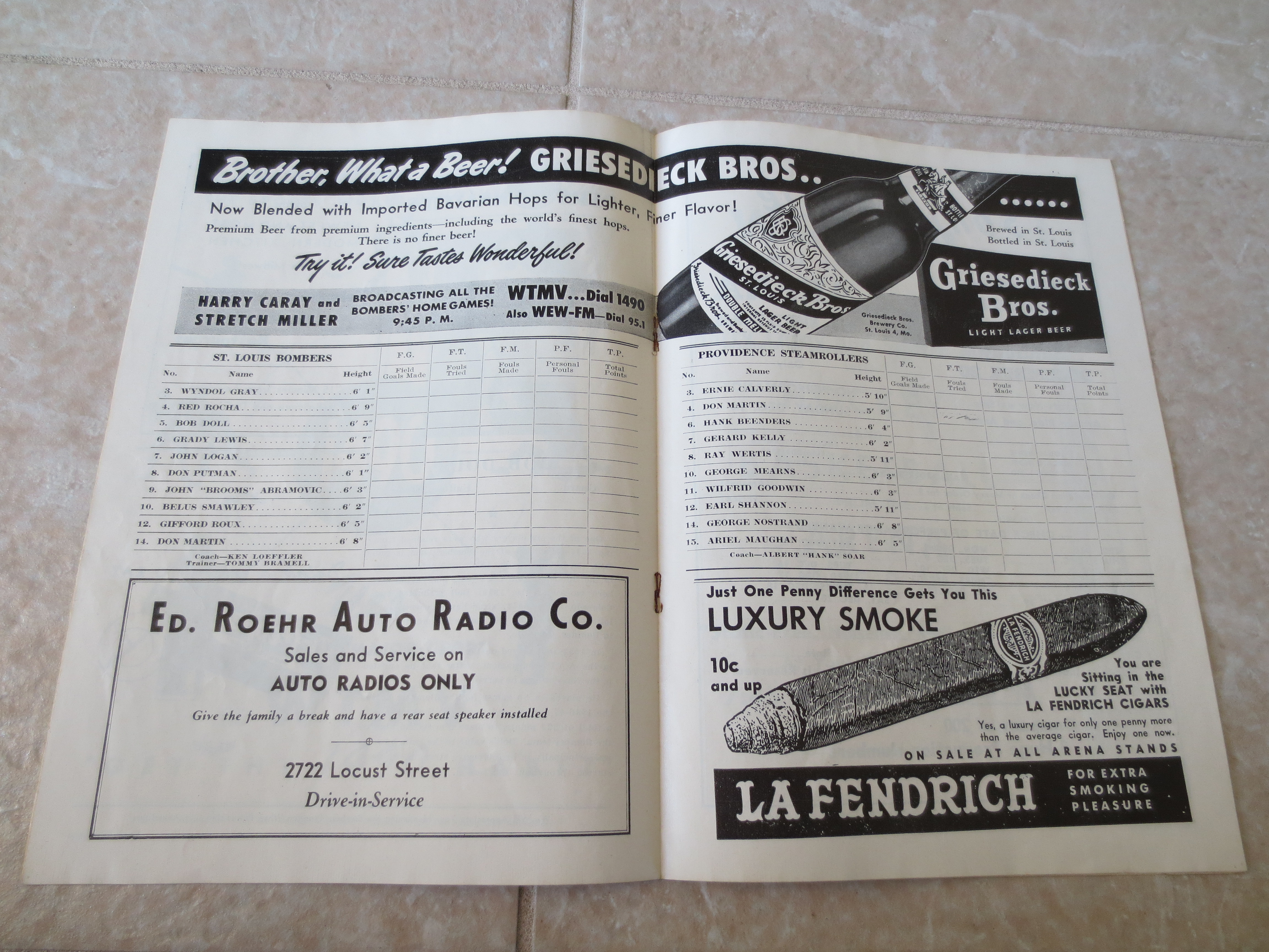 Lot Detail 1946 St. Louis Bombers BAA basketball program vs