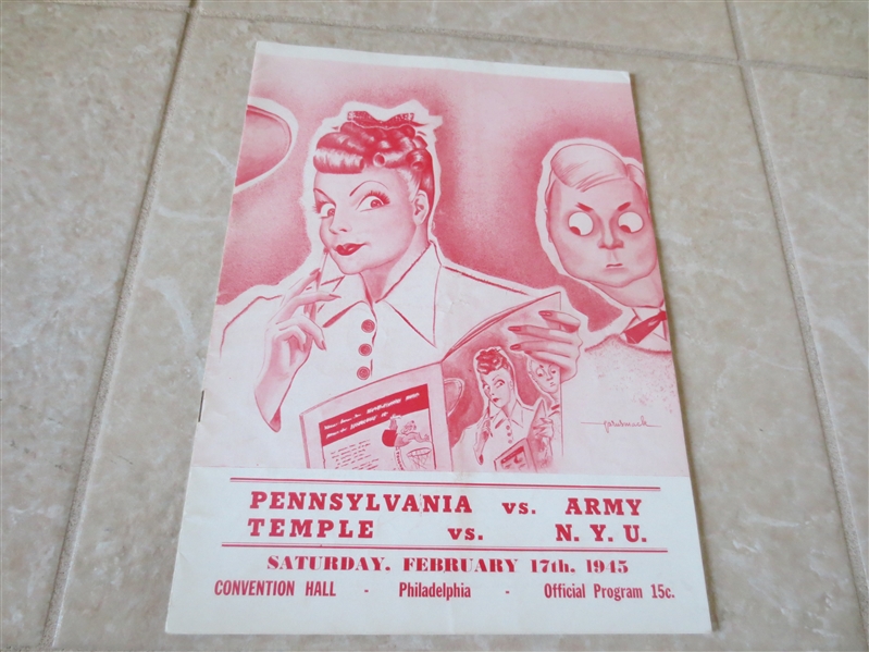1945 College Basketball Doubleheader program: Penn/Army & Temple vs. NYU  Dolph Schayes