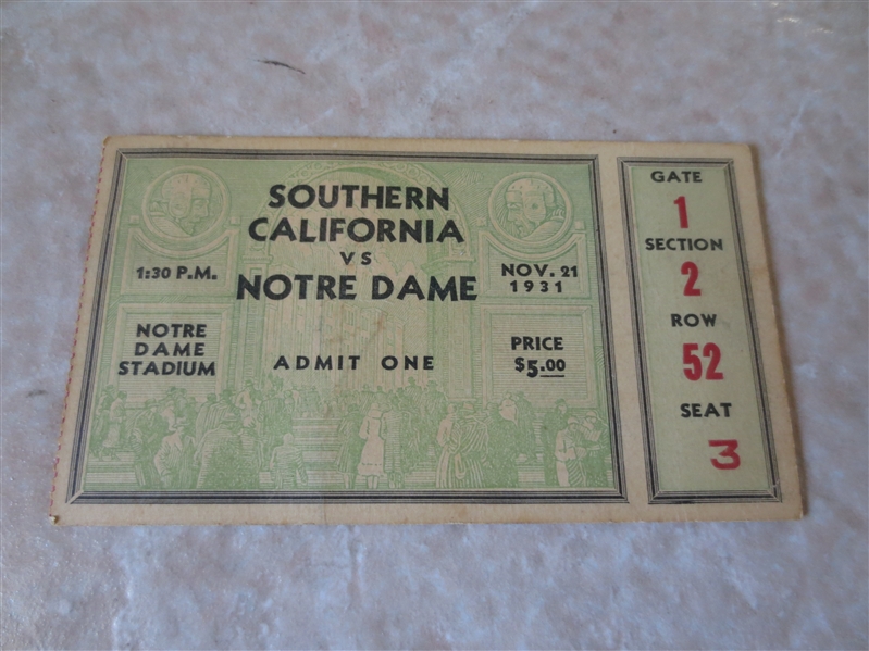 1931 USC at Notre Dame football ticket stub