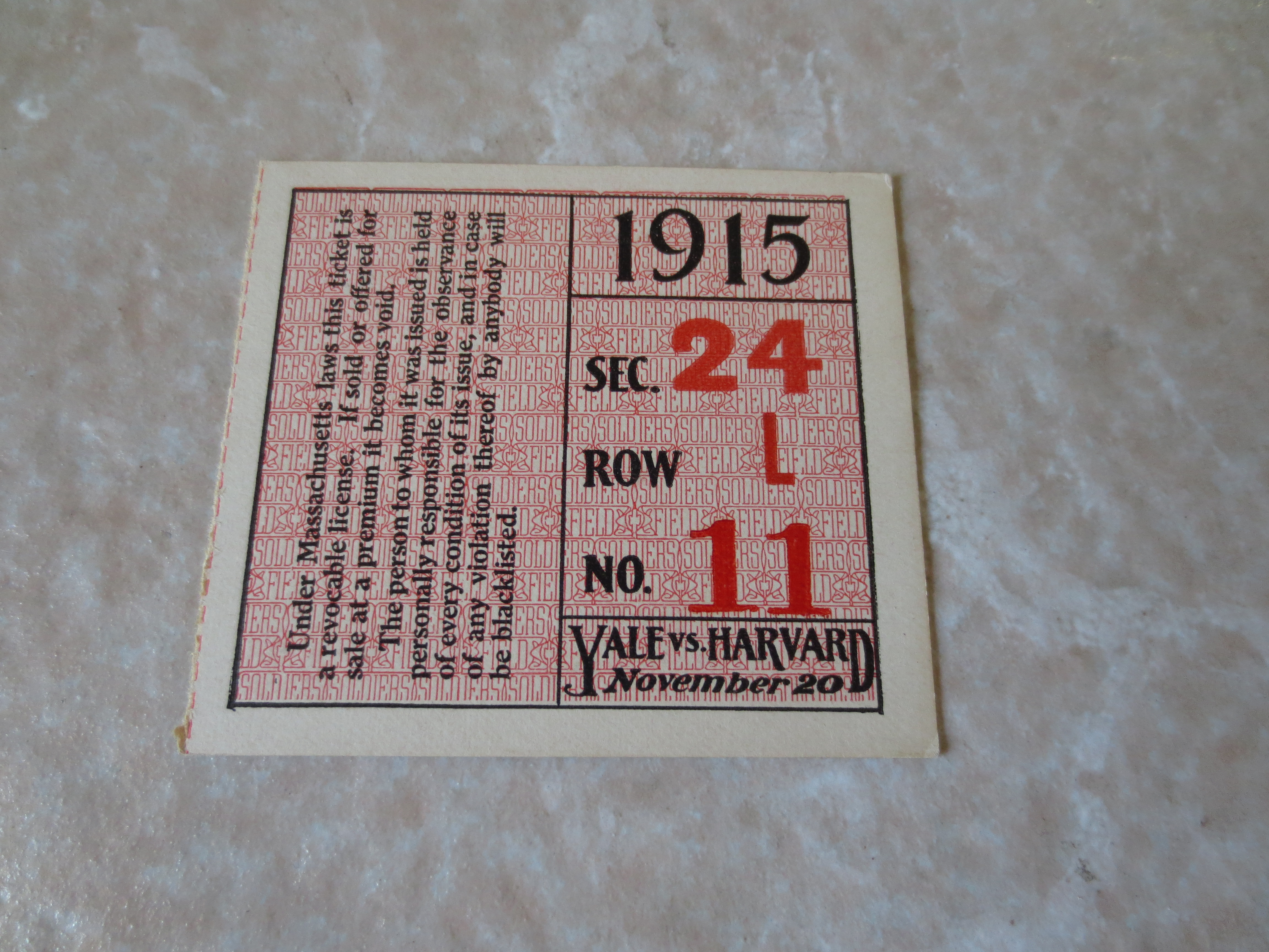Lot Detail (2) 1915 Yale at Harvard football ticket stubs