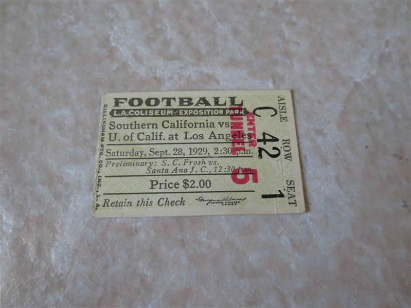 (2) 1929 FIRST USC vs. UCLA football game EVER ticket stubs  WOW!