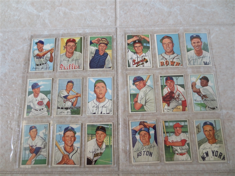 (35) 1952 Bowman High Numbers #217-252 baseball cards minus Willie Mays!!  Nice shape!