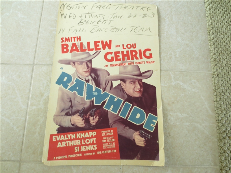 Lou Gehrig Advertising Movie Poster Cardboard Rawhide  22 x 14  NEAT!