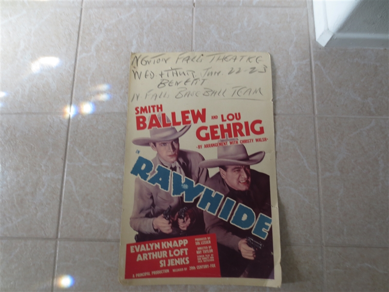 Lou Gehrig Advertising Movie Poster Cardboard Rawhide  22 x 14  NEAT!