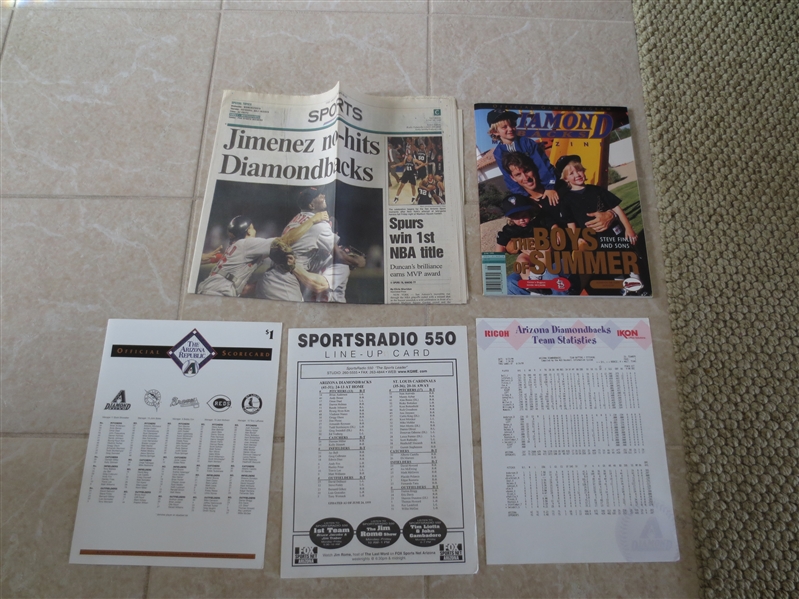 1999 Jose Jimenez No-Hitter program, tickets and newspaper St. Louis Cardinals at Arizona