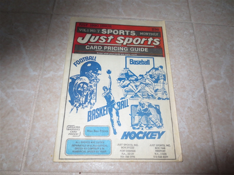 July 1990 Just Sports Card Pricing Guide---Baseball, Football, Basketball, Hockey   Interesting!