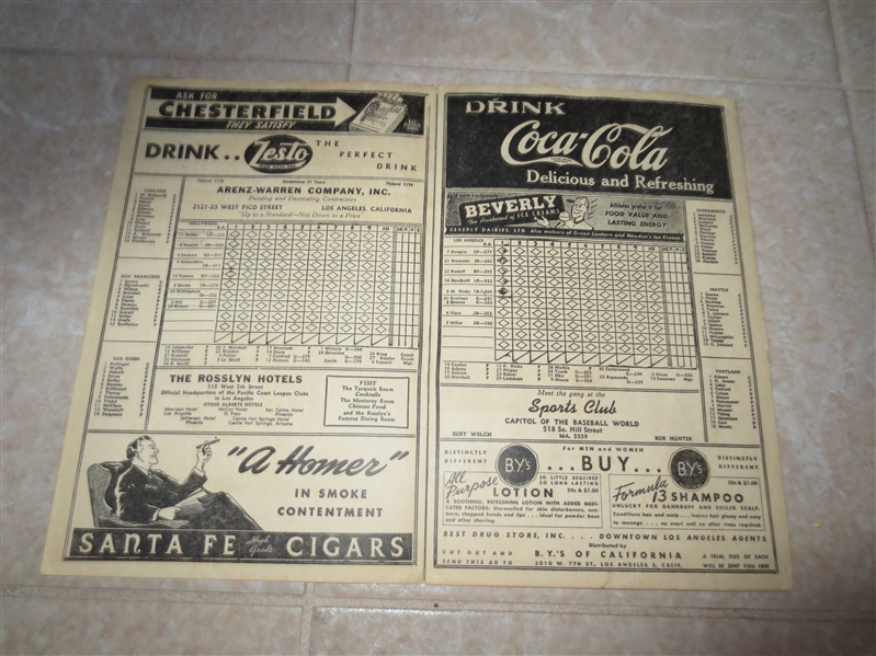 1945 Hollywood Stars at Los Angeles Angels PCL baseball program/scorecard