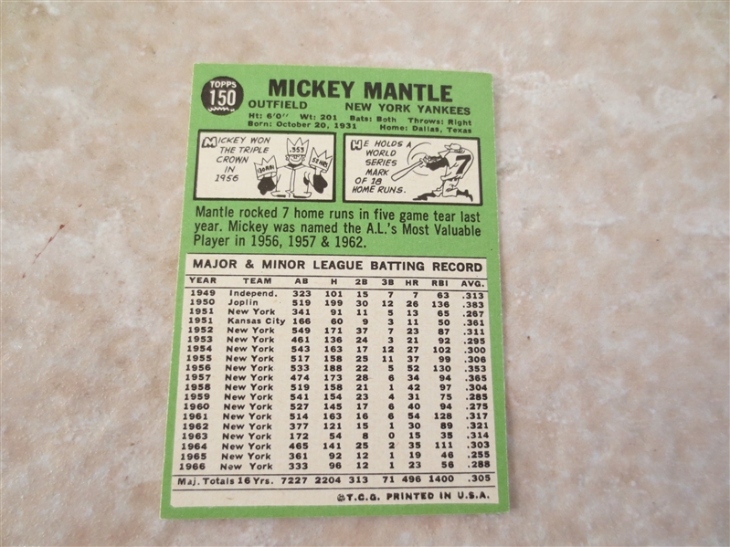 1967 Topps Mickey Mantle #150 baseball card in super condition!