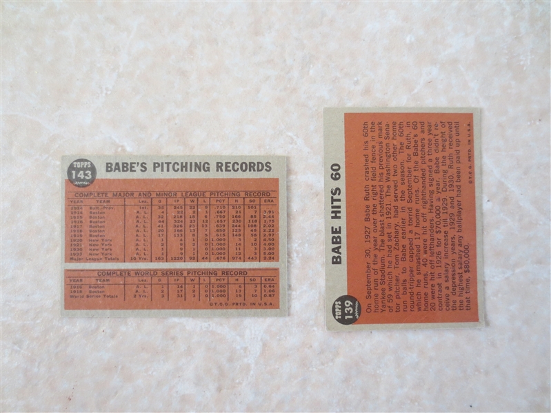 1962 Topps Babe Ruth Special baseball cards: Babe Hits 60 and Greatest Sports Hero