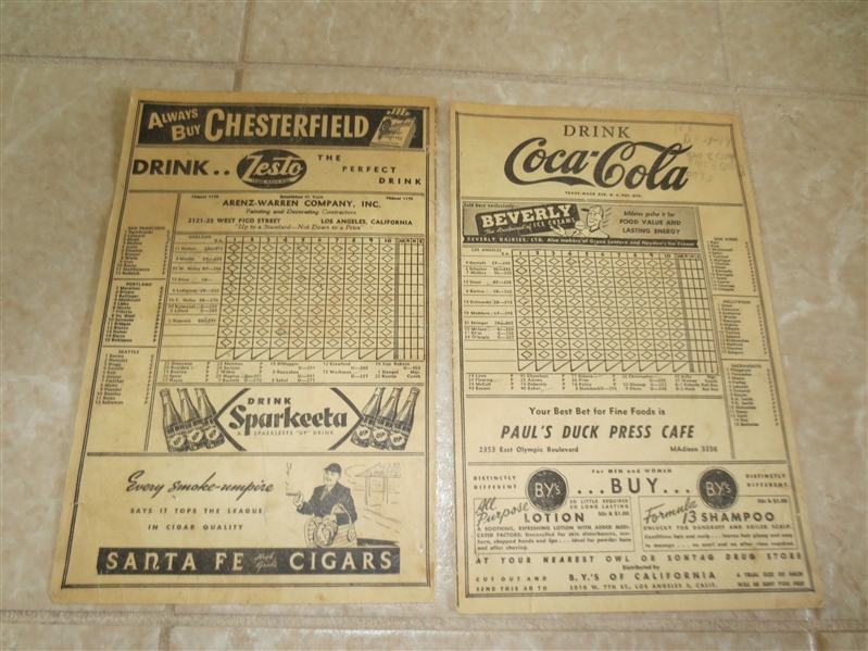 1947 Los Angeles Angels PCL scorecard vs. Oakland with autographs