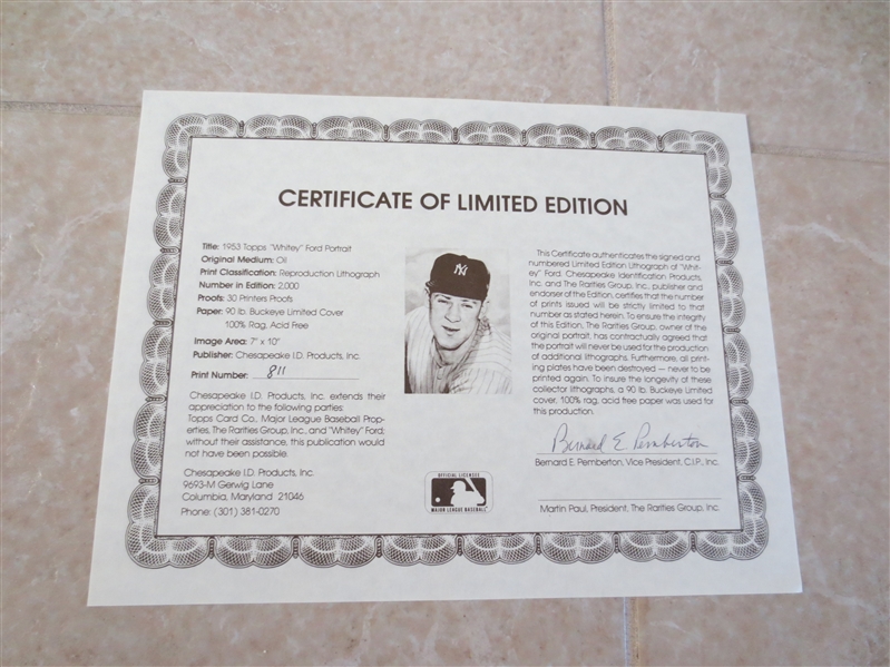 Autographed Whitey Ford Limited Edition Lithograph of 1953 Topps Style  NICE!