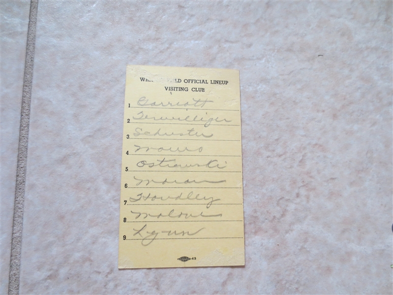 1949 Los Angeles Angels PCL Lineup card  RARE!