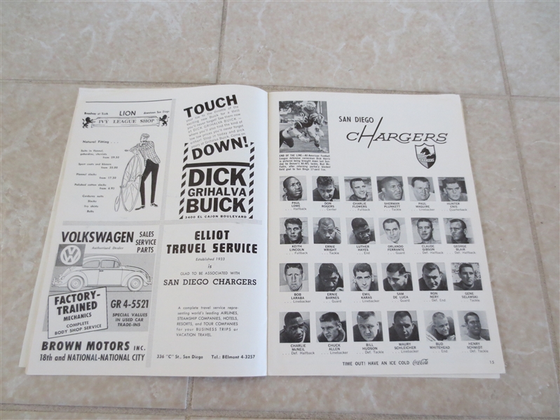 1961 New York Titans at The New San Diego Chargers football program  1st year in San Diego!