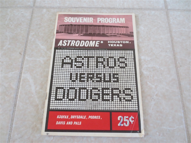 1965 Sandy Koufax wins scored program Dodgers at Astros