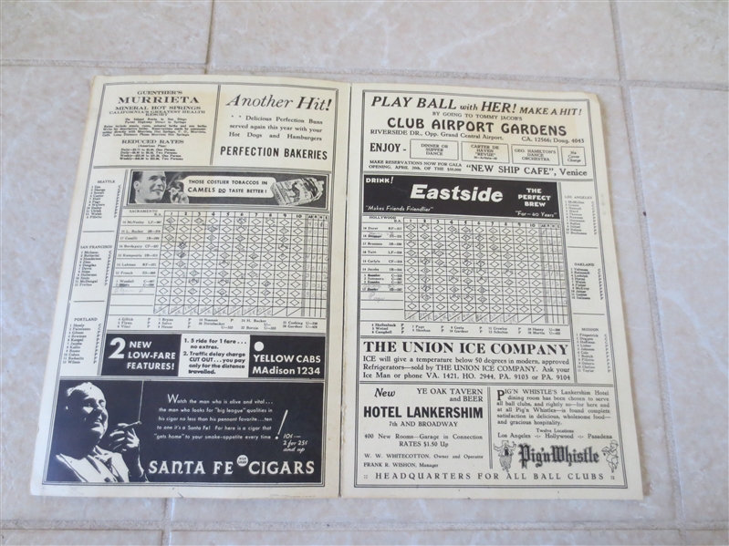 1933 Sacramento Solons vs. Hollywood Stars PCL scorecard/program at Wrigley Field LA