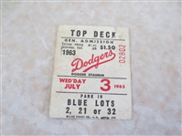 1963 Sandy Koufax wins shutout ticket stub St. Louis Cardinals at Los Angeles Dodgers