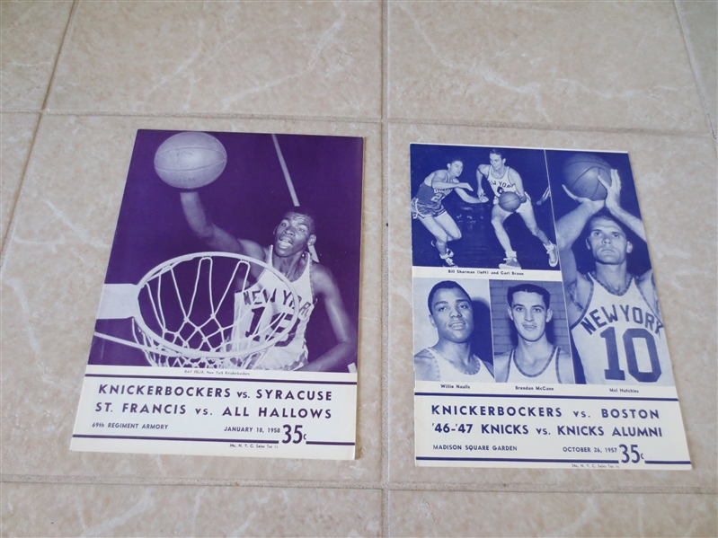 1957, 58 New York Knicks programs vs. Syracuse Nats; Boston Celtics  Russell, Schayes, Cousy, Naulls