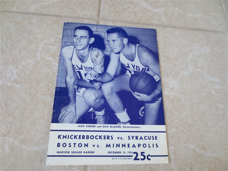1954 Basketball Doubleheader Program: New York Knicks vs. Syracuse & Boston Celtics vs. Minneapolis Lakers