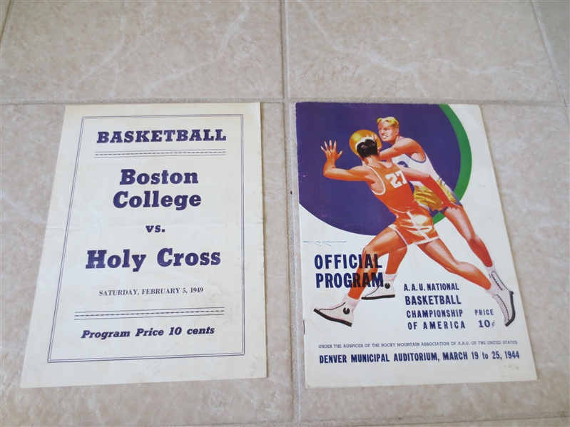 1949 Holy Cross vs. Boston College Basketball program (Cousy) + 1944 AAU Championship program