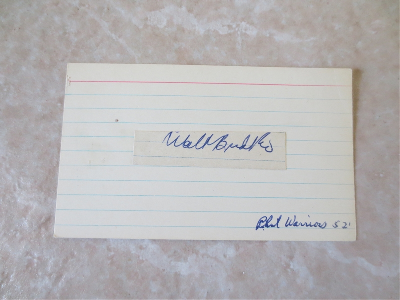 Autographed Walt Budko 3 x 5 card Philadelphia Warriors 1952