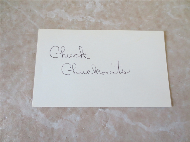 Autographed Chuck Chuckovitz signed 3 x 5 card NBL 1939-42  died in 1991