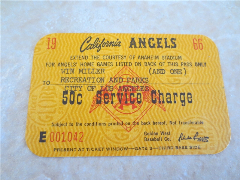 1966 California Angels Baseball Press Pass  First Year in Anaheim!  RARE!
