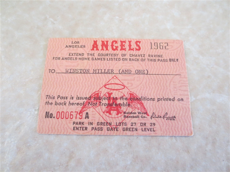 1962 Los Angeles Angels baseball Press Pass  2nd year in the major leagues!  RARE!