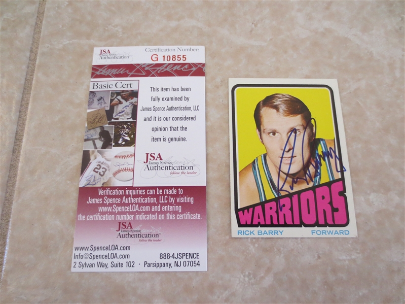 Autographed Rick Barry 1972-73 Topps Basketball card HOF with Jimmy Spence Basic Cert.