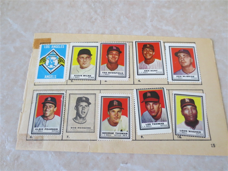 1962 Topps Los Angeles Angels Stamps Insert --9 stamps pasted into the original factory page