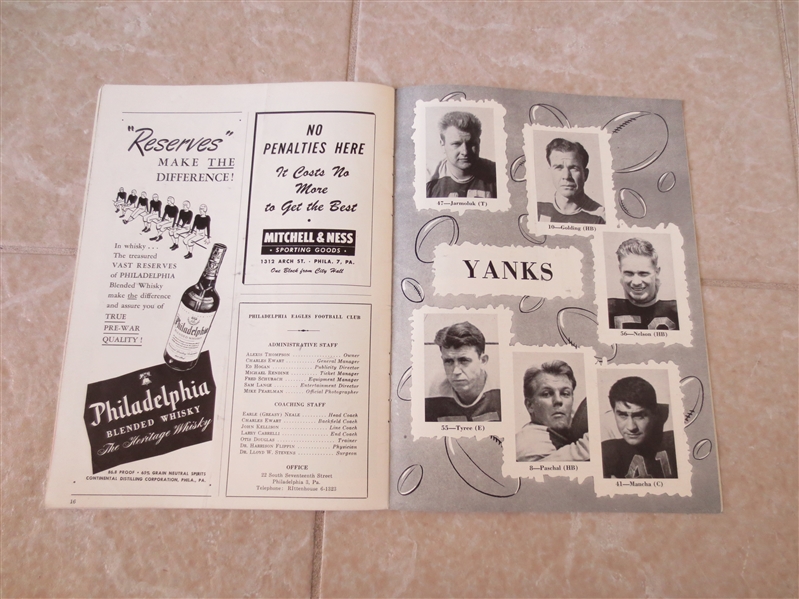 1948 Boston Yanks at Philadelphia Eagles football program