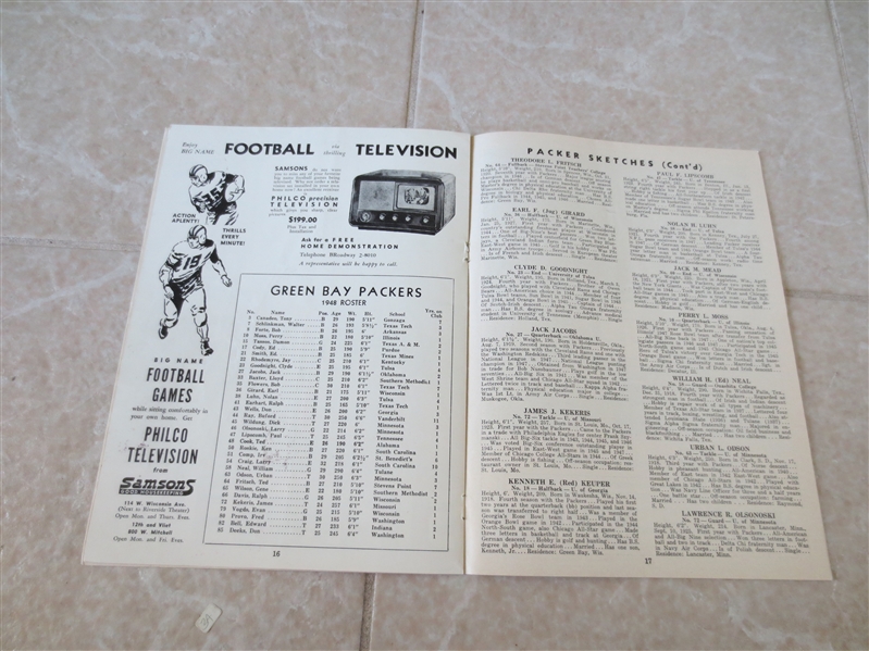 1948 New York Giants at Green Bay Packers Low Attendance RARE football program