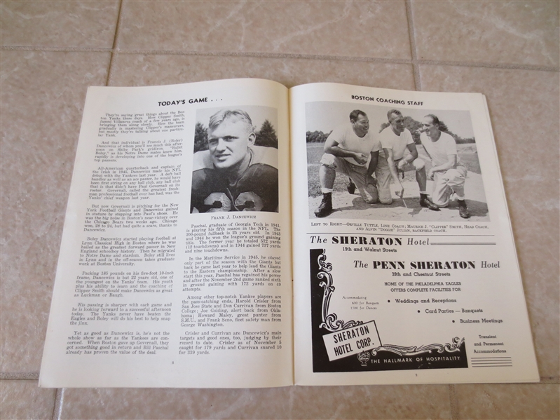 11-16-1947 Boston Yanks at Philadelphia Eagles football program very nice condition