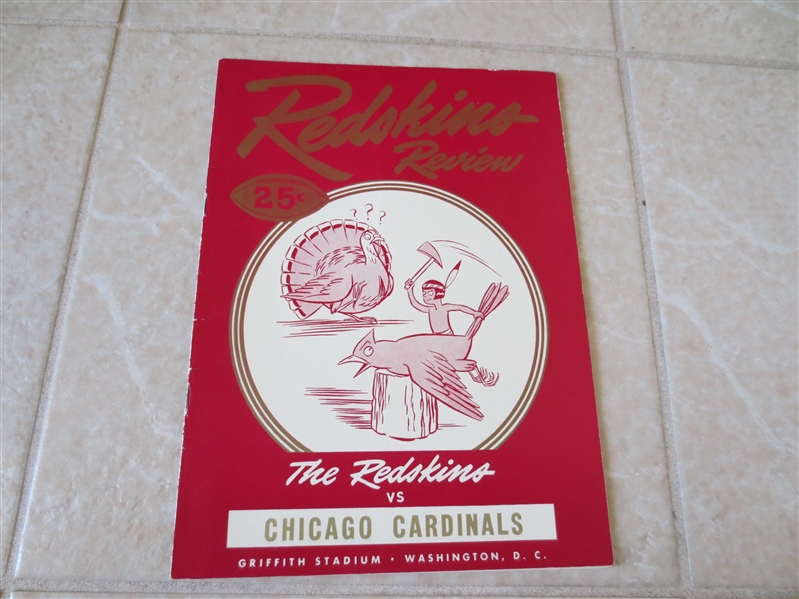 11-23-1947 Chicago Cardinals at Washington Redskins football program Sammy Baugh 6 TD's!