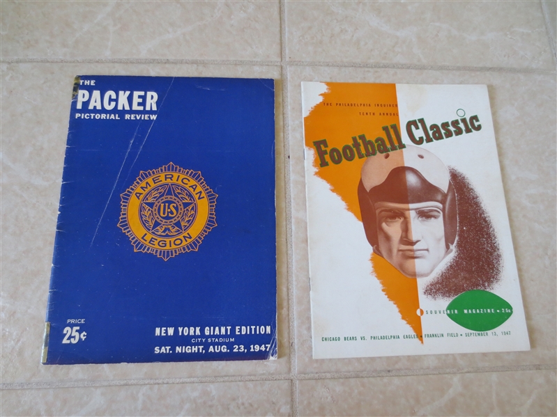 (2) 1947 Preseason Pro Football Programs: NY Giants/Green Bay; Bears/Eagles  Tough to find!
