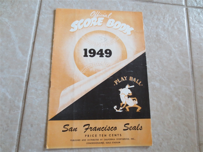 1949 San Diego Padres at San Francisco Seals unscored PCL baseball program