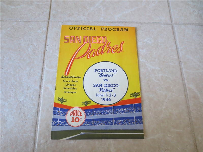 1946 Portland Beavers at San Diego Padres PCL scored baseball program