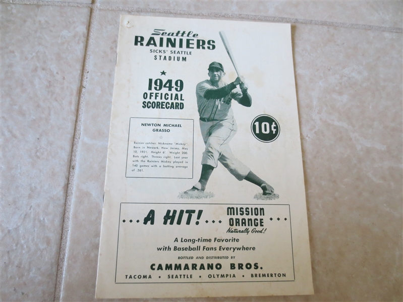 1949 Hollywood Stars at Seattle Rainiers unscored PCL baseball program