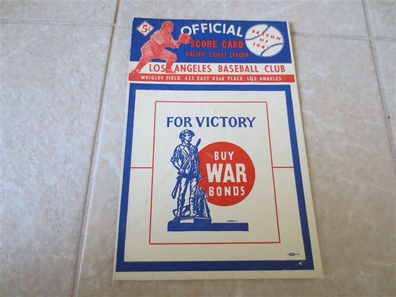 1943 Sacramento Solons at Los Angeles Angels unscored PCL baseball program/scorecard