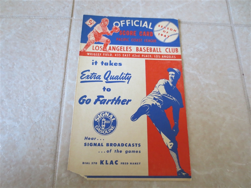 1947 Portland Beavers at Los Angeles Angels unscored PCL baseball program