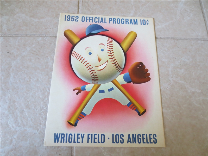 1952 San Francisco Seals at Los Angeles Angels unscored PCL baseball program