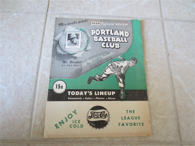 1954 Hollywood Stars at Portland Beavers scored PCL baseball program Frank Austin cover