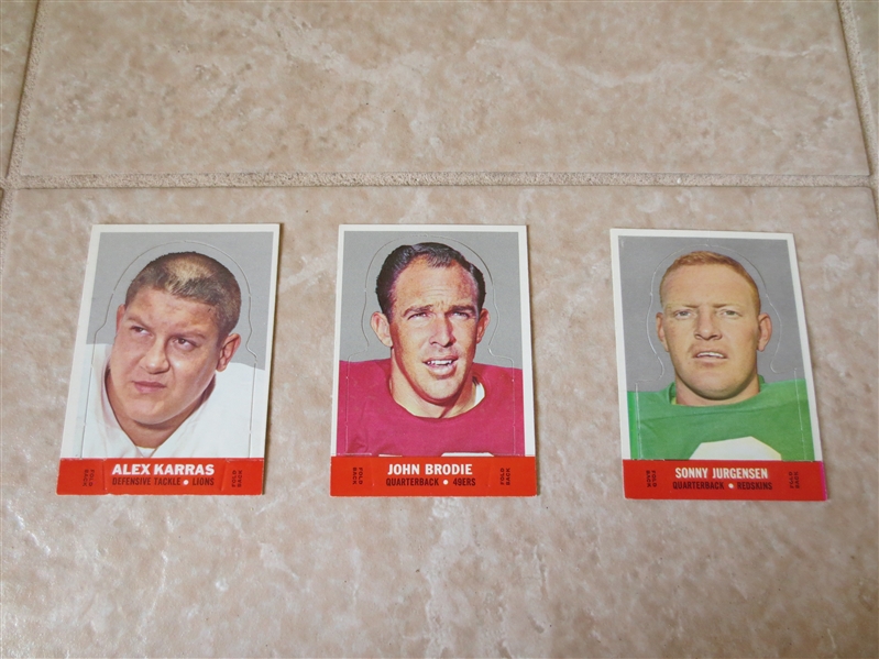(3) 1968 Topps Stand-Ups football cards John Brodie, Sonny Jurgensen, Alex Karras